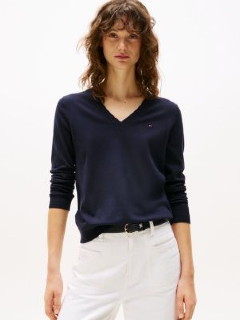 Blue Bluza Cu Guler In V  Femei