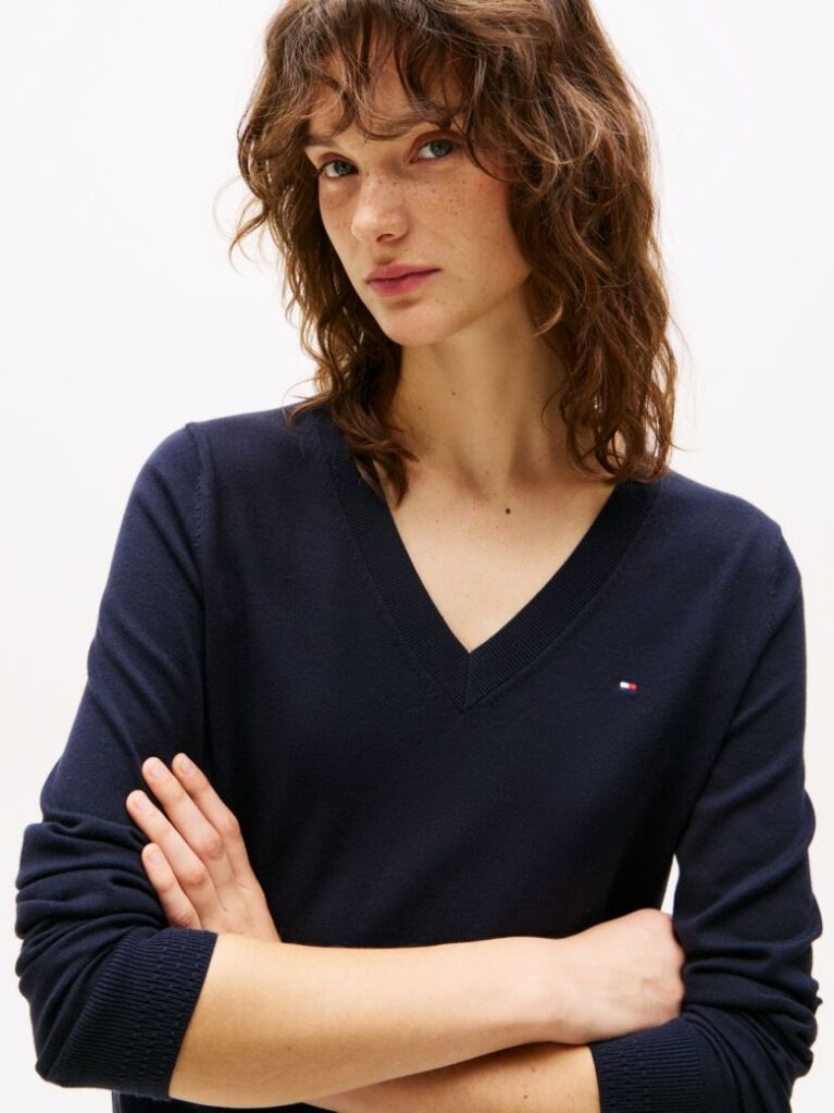 Blue Bluza Cu Guler In V  Femei