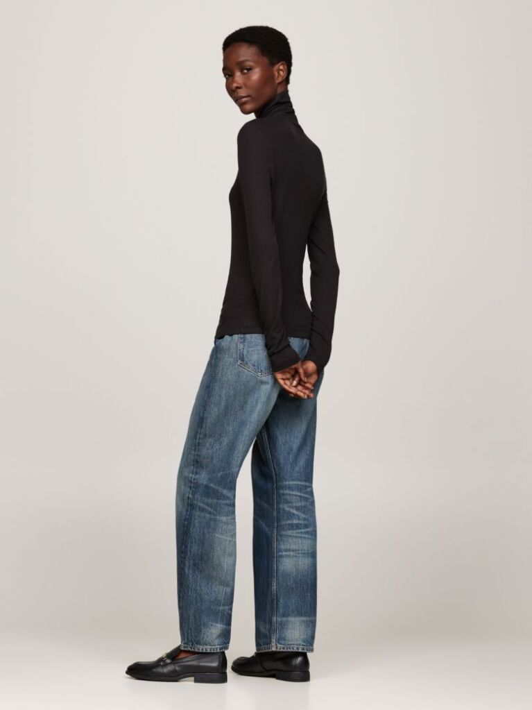 Black Roll Neck Long Sleeve Slim T-Shirt  Women