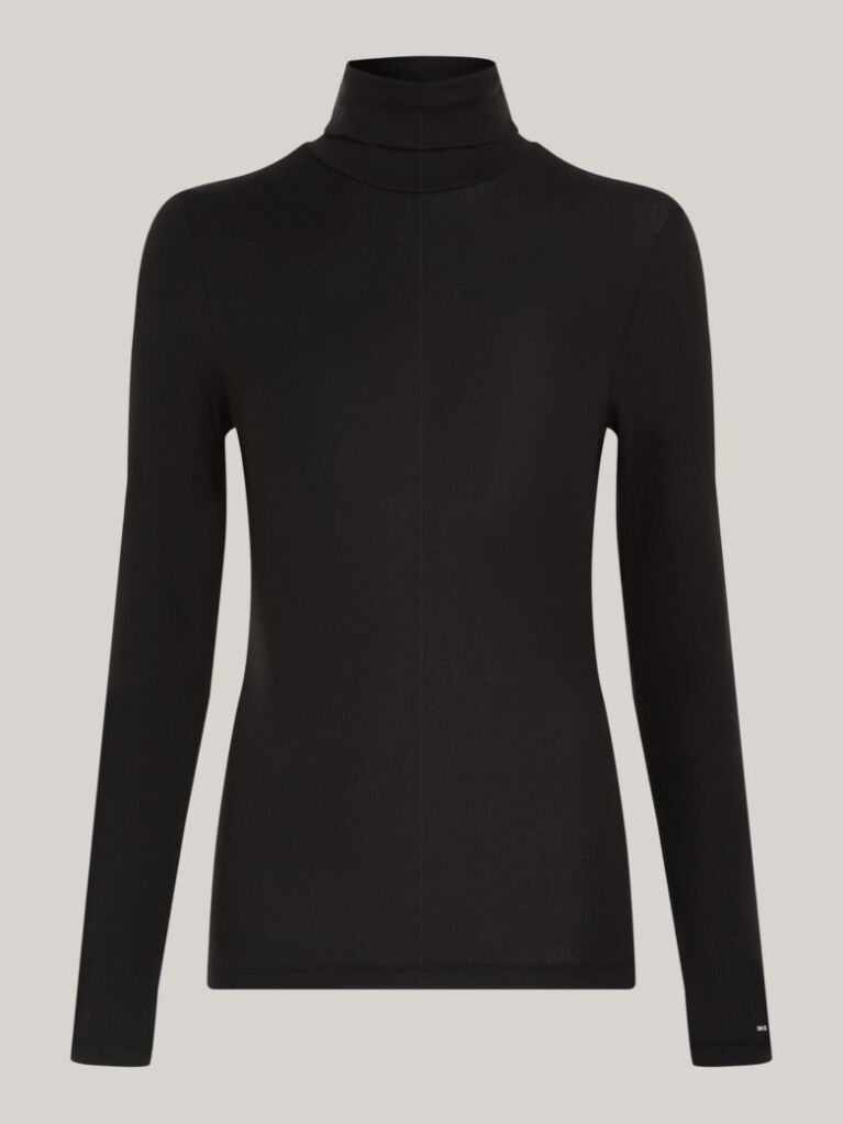 Black Roll Neck Long Sleeve Slim T-Shirt  Women