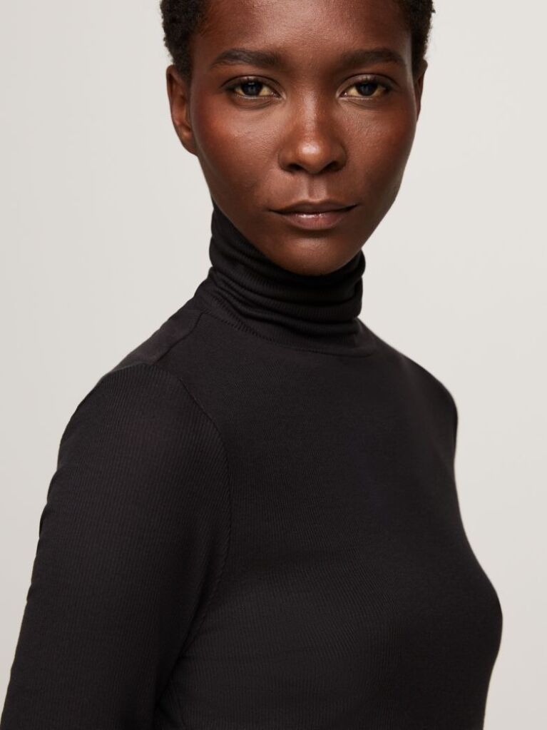 Black Roll Neck Long Sleeve Slim T-Shirt  Women