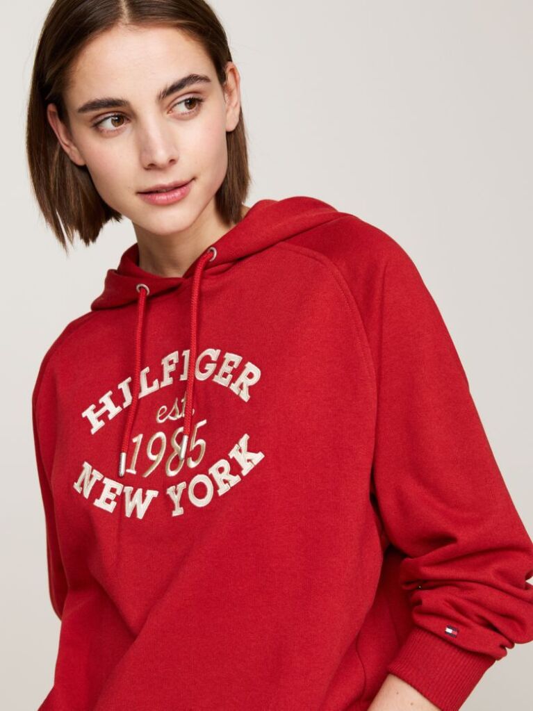 Rosu Hanorac Cu Logo Brodat Varsity  Femei