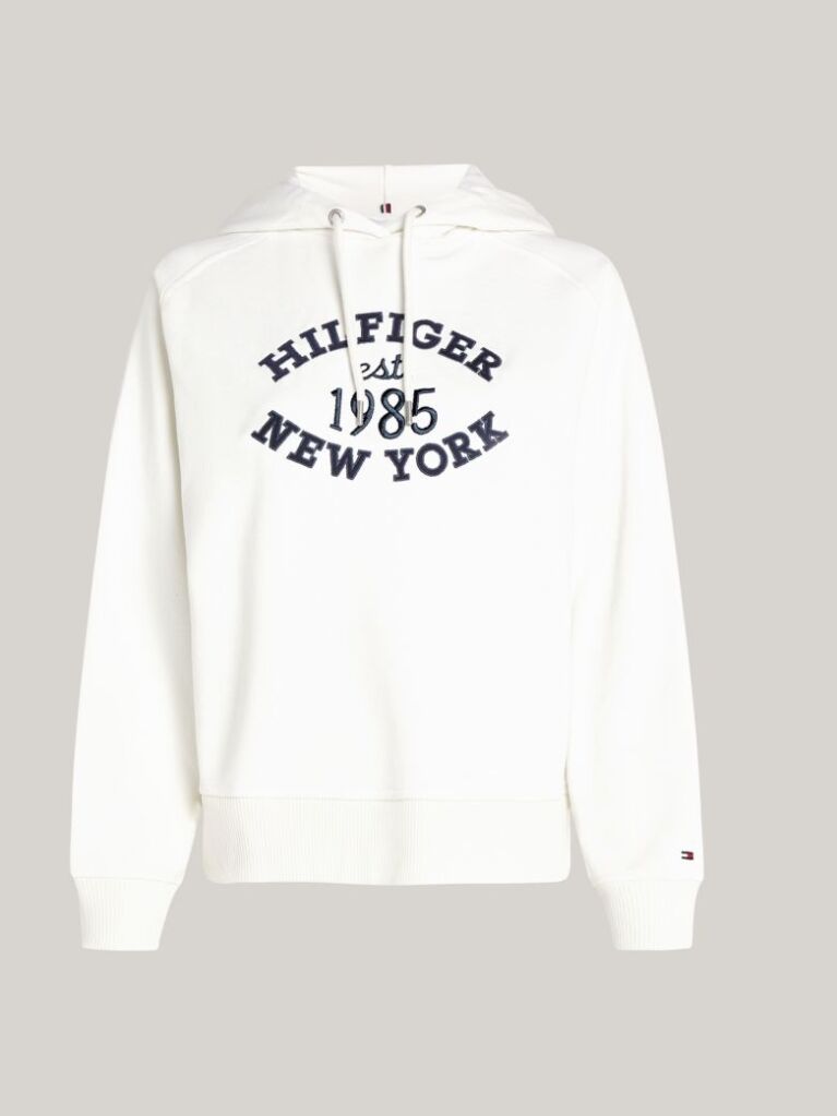 Alb Hanorac Cu Logo Brodat Varsity  Femei