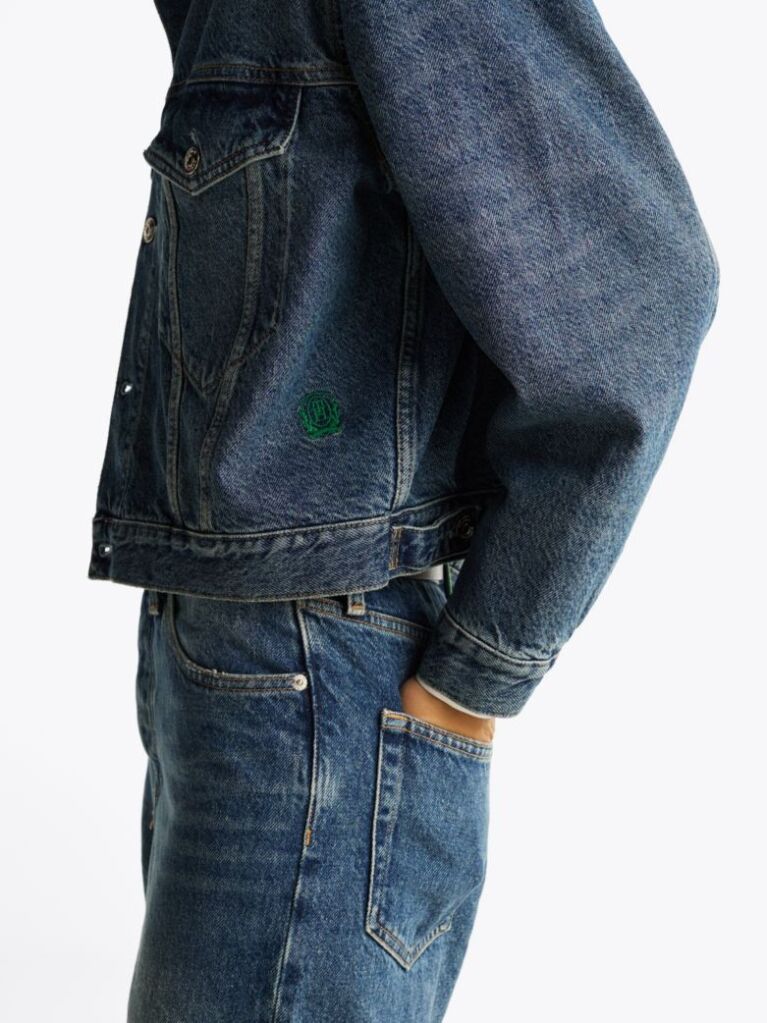 Blue Jacheta Din Denim Cu Guler Contrastant  Femei
