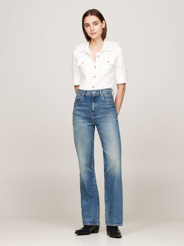 Alb Camasa Utility Regular Fit Cu Maneci Scurte  Femei