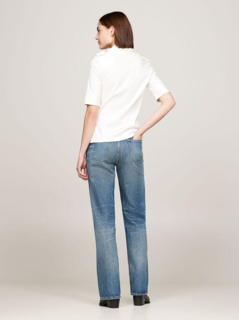 Alb Camasa Utility Regular Fit Cu Maneci Scurte  Femei