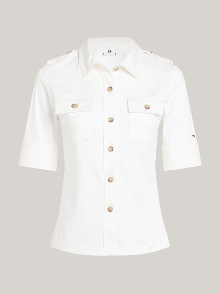 Alb Camasa Utility Regular Fit Cu Maneci Scurte  Femei
