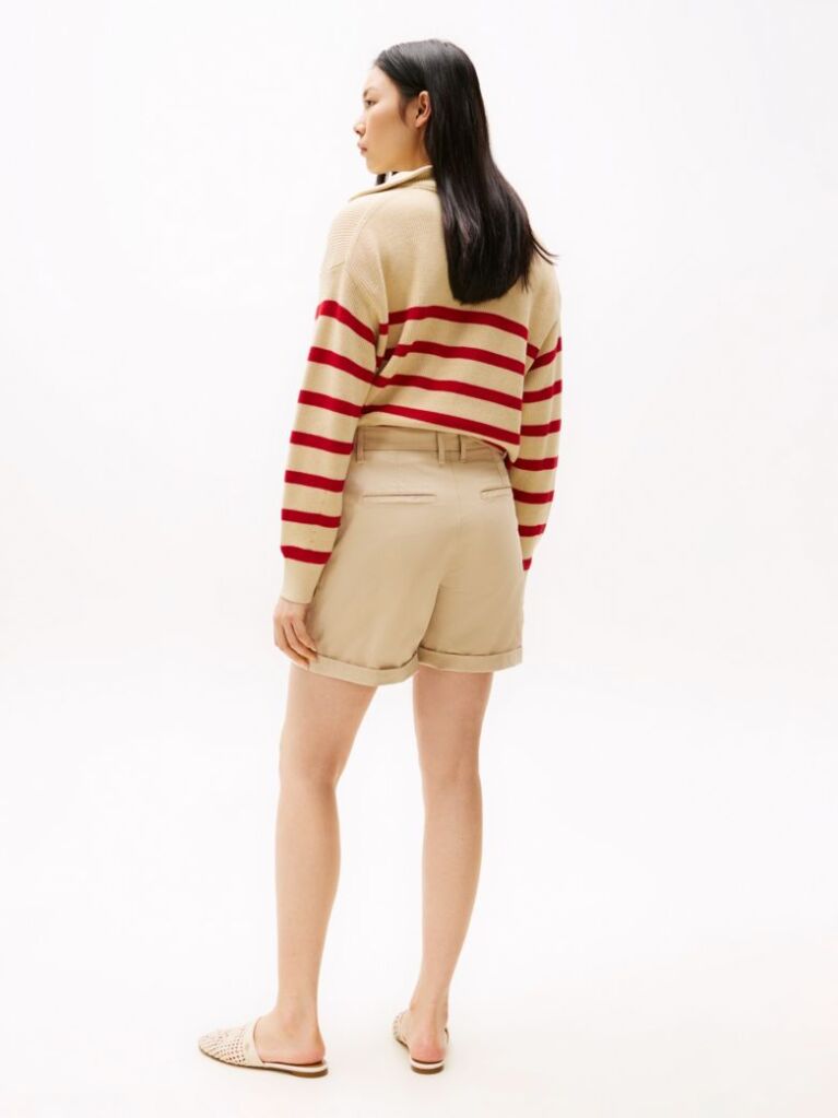 Beige Garment Dyed Turn-Up Mom Chino Shorts  Women