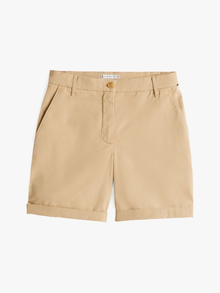 Beige Garment Dyed Turn-Up Mom Chino Shorts  Women