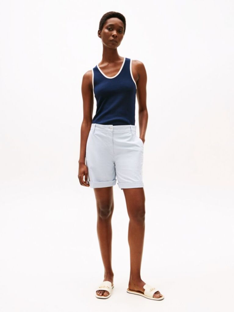 Blue Garment Dyed Turn-Up Mom Chino Shorts  Women