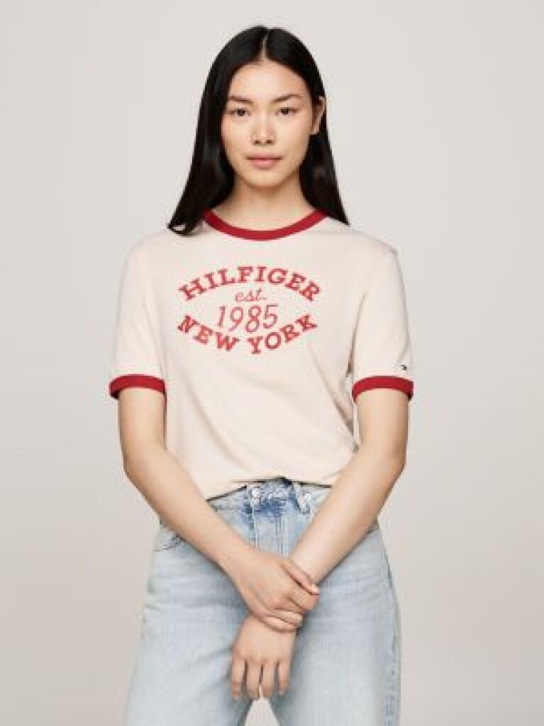 Multi Varsity Logo Contrast Trim T-Shirt  Women