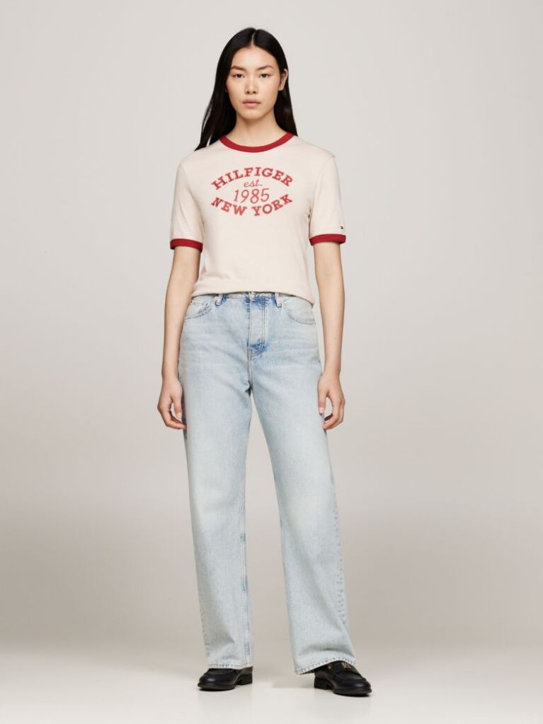 Multi Varsity Logo Contrast Trim T-Shirt  Women