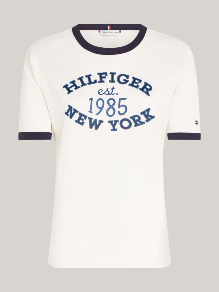 White Varsity Logo Contrast Trim T-Shirt  Women