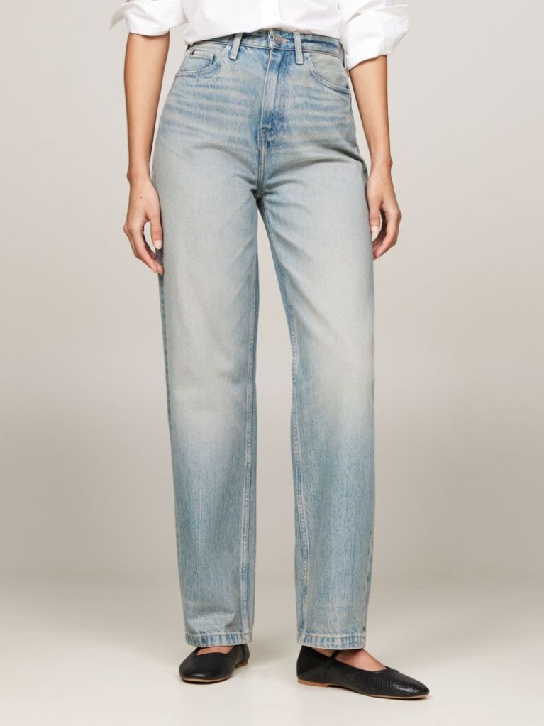 Blue High Rise Relaxed Straight Leg Jeans  Women