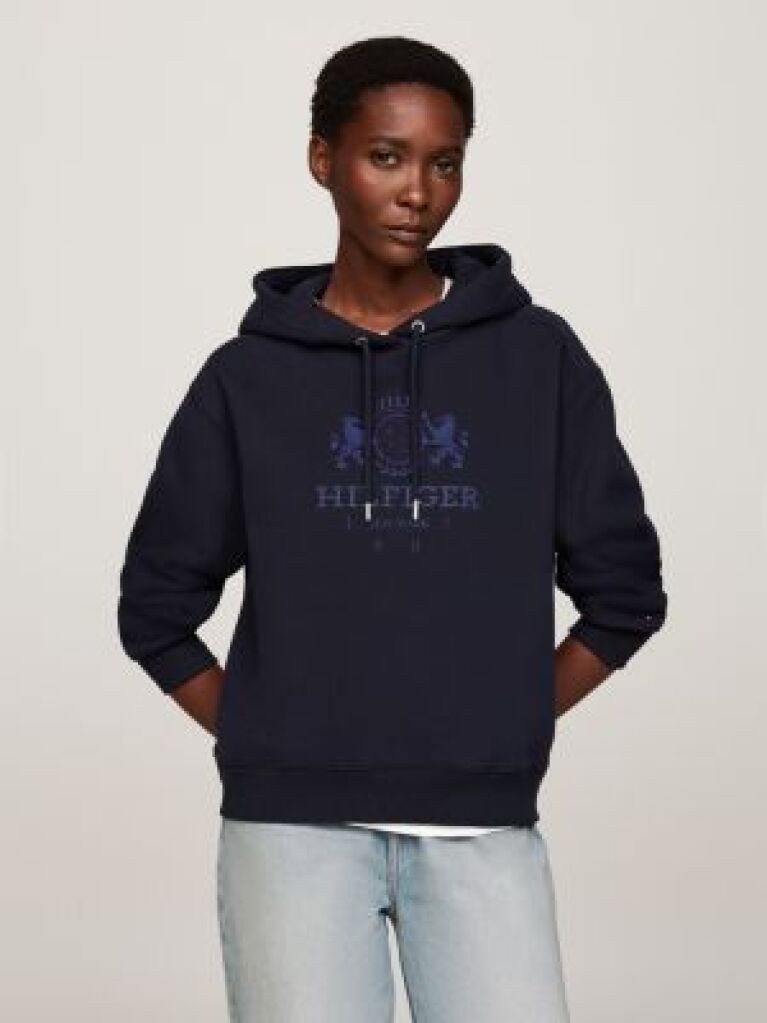Blue Logo Embroidery Hoody  Femei