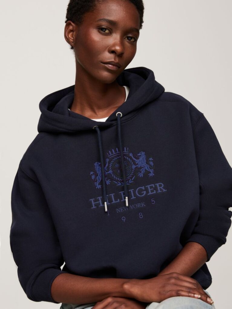 Blue Logo Embroidery Hoody  Femei