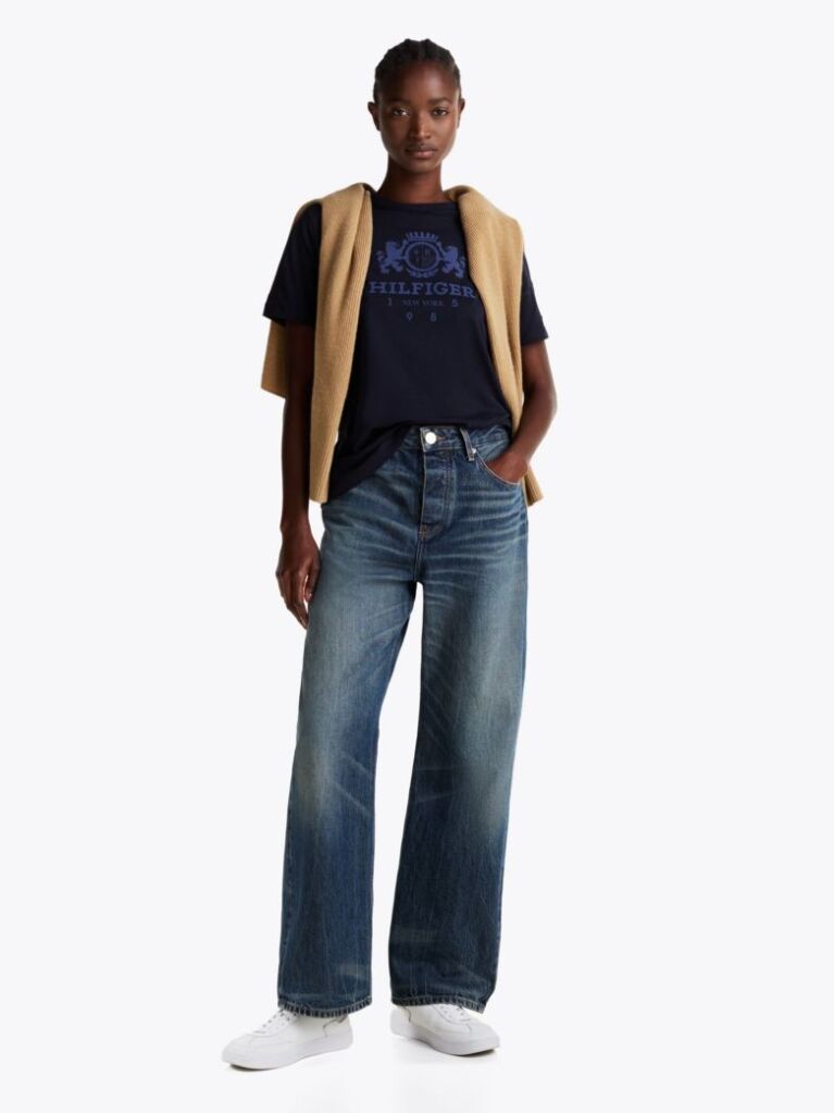 Blue Contrast Trim Crew Neck T-Shirt  Women