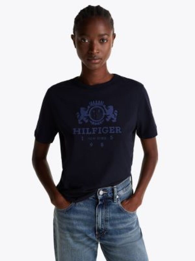 Blue Contrast Trim Crew Neck T-Shirt  Women