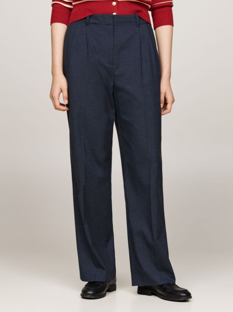 Blue Pantaloni Drepti Din Flanel  Femei