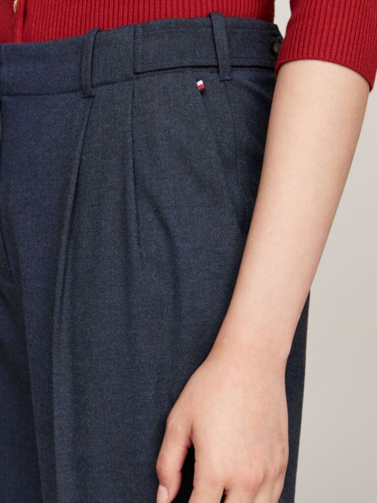 Blue Pantaloni Drepti Din Flanel  Femei