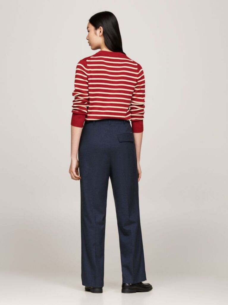 Blue Pantaloni Drepti Din Flanel  Femei