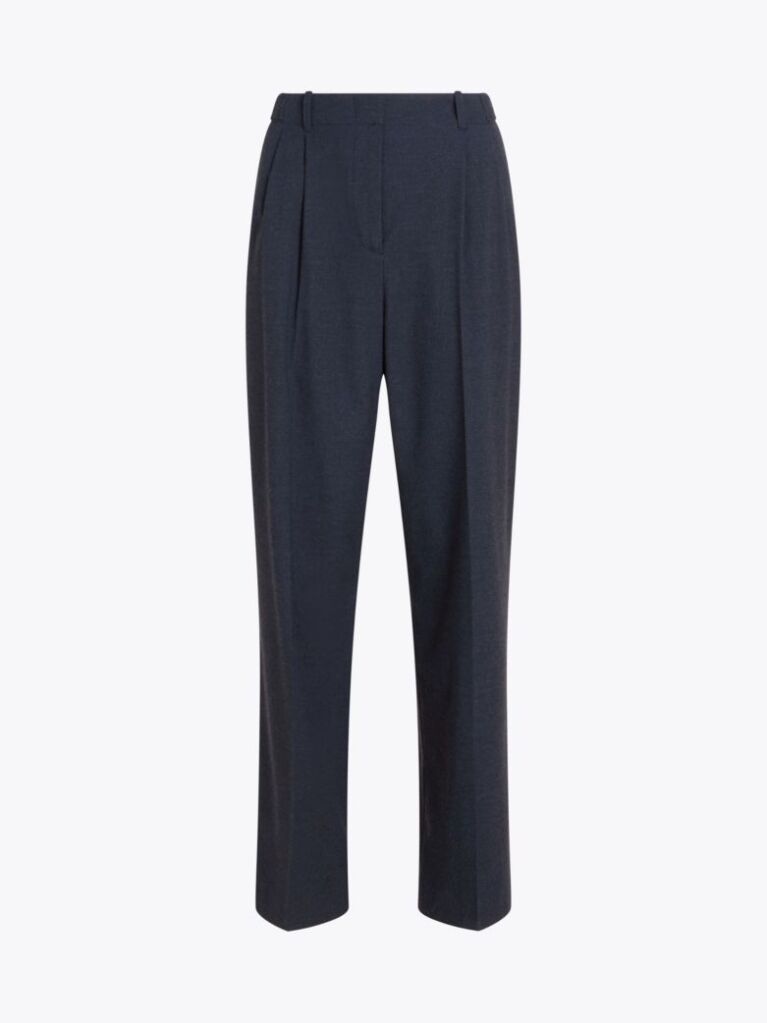 Blue Pantaloni Drepti Din Flanel  Femei