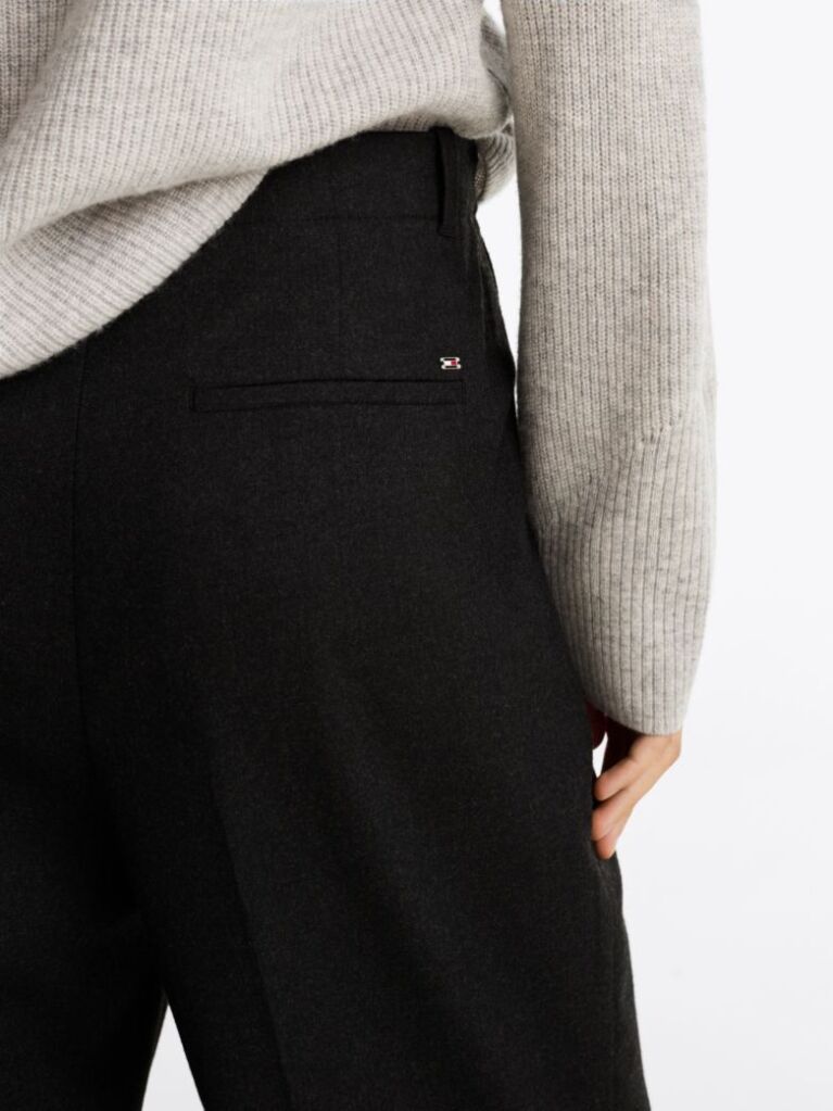 Negru Pantaloni Drepti Din Amestec De Lana  Femei