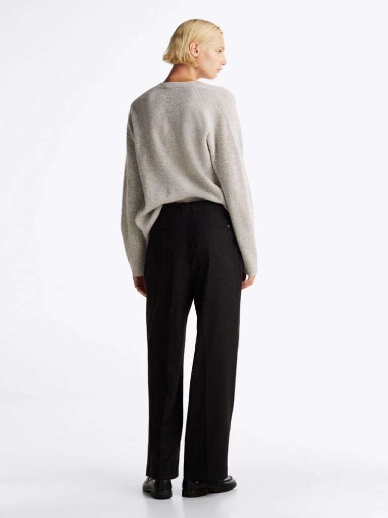 Negru Pantaloni Drepti Din Amestec De Lana  Femei