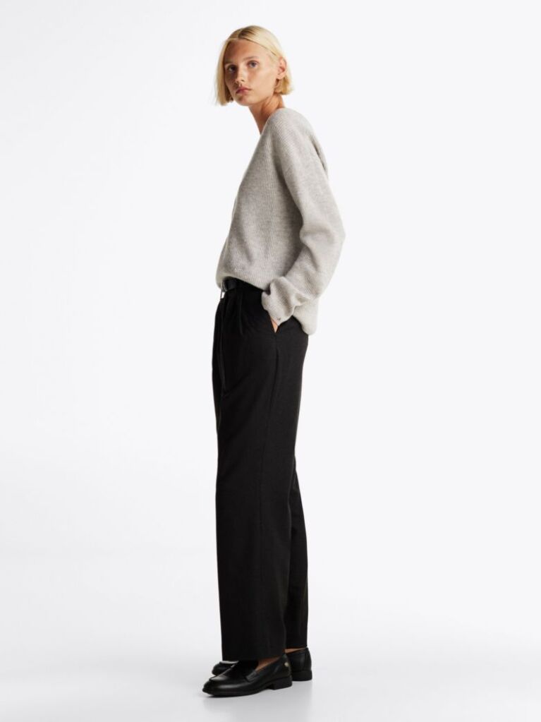 Negru Pantaloni Drepti Din Amestec De Lana  Femei