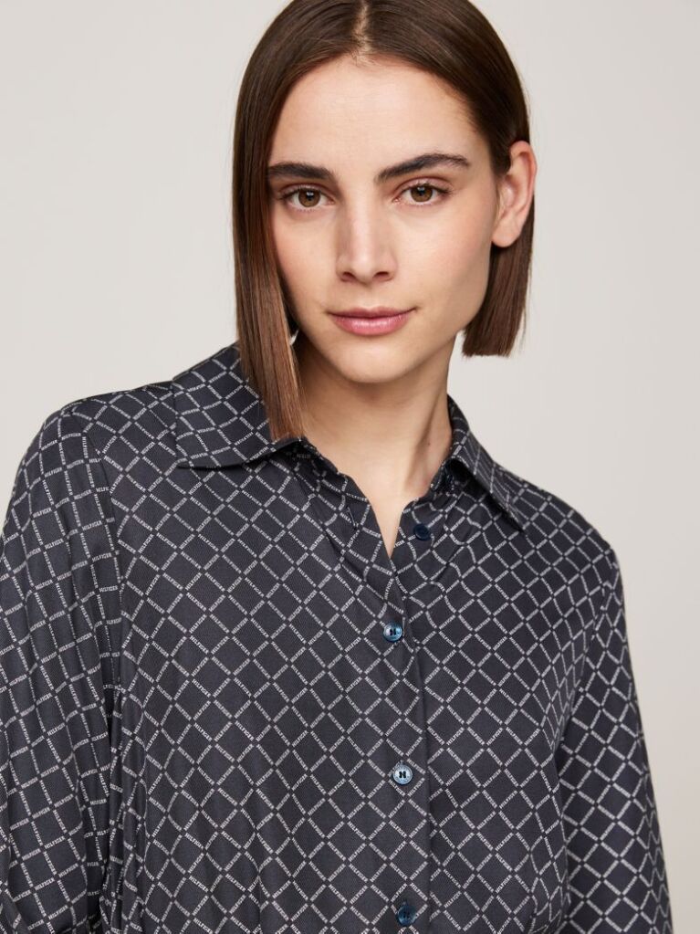 Multi Rochie Camasa Midi Cu Curea Hilfiger Monotype  Femei