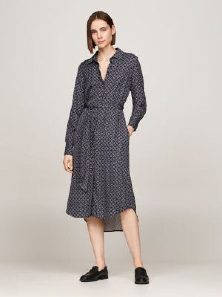 Multi Rochie Camasa Midi Cu Curea Hilfiger Monotype  Femei