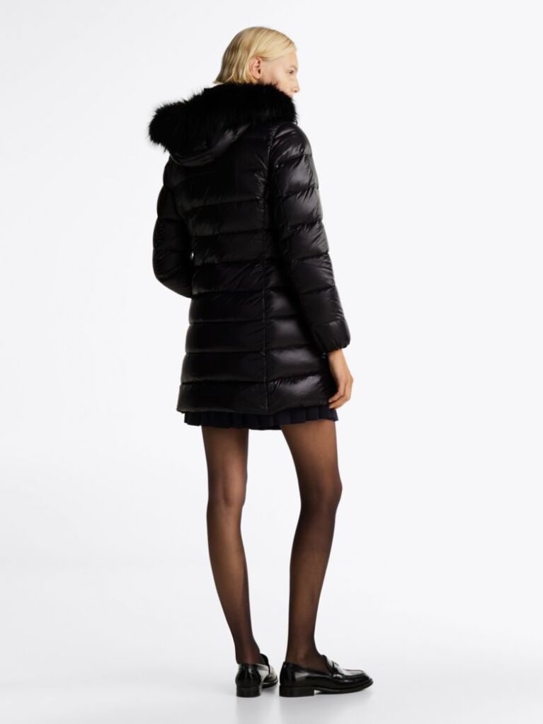 Negru Palton Puffer Cu Gluga Lucioasa Umplut Cu Puf  Femei