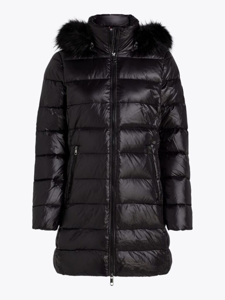Negru Palton Puffer Cu Gluga Lucioasa Umplut Cu Puf  Femei