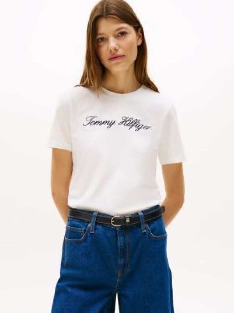 Alb Tricou Regular Cu Guler Crew  Femei