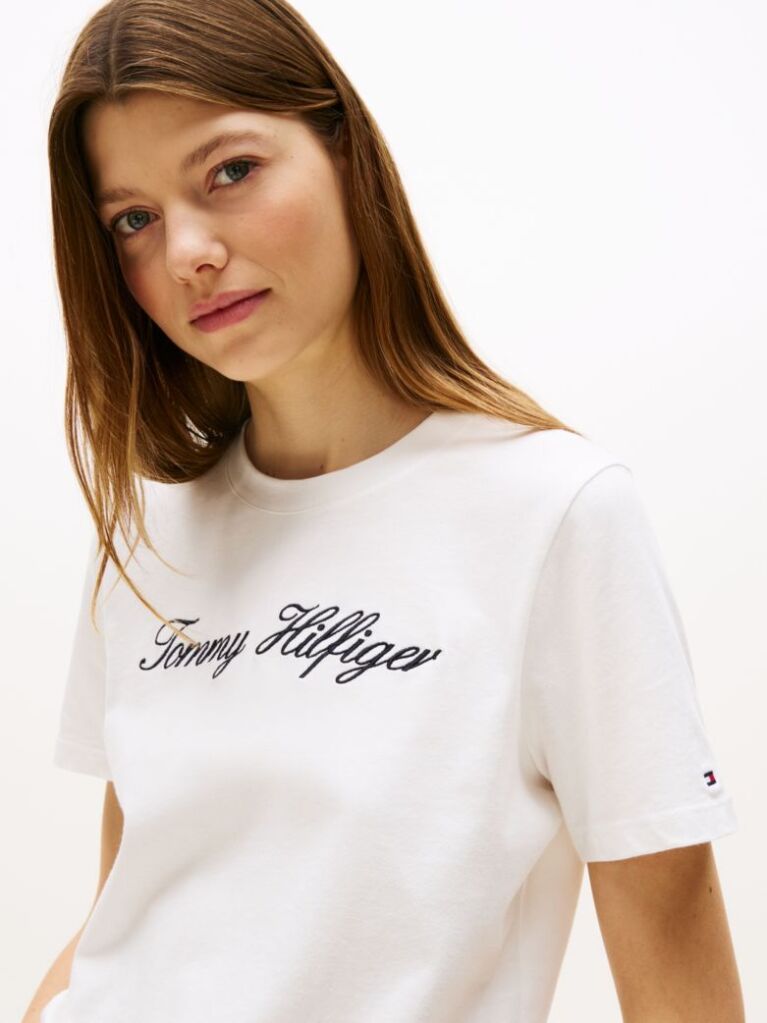 Alb Tricou Regular Cu Guler Crew  Femei
