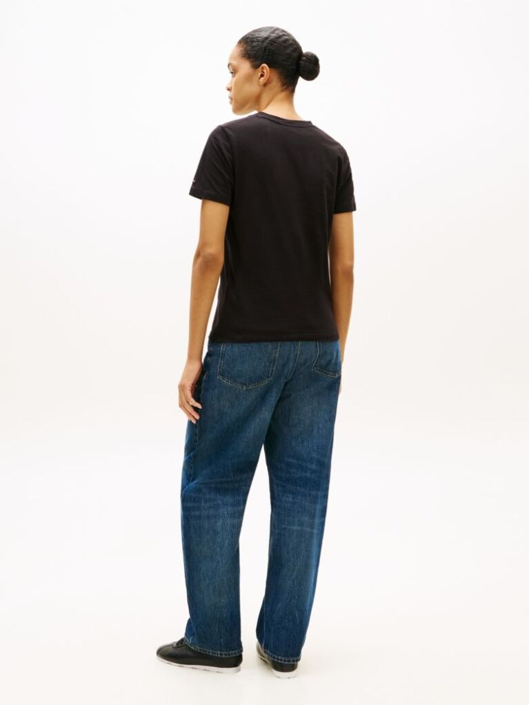 Negru Tricou Regular Cu Guler Crew  Femei