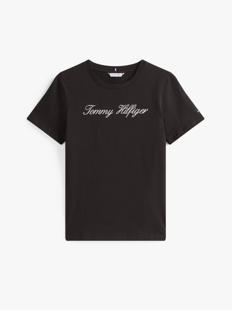 Negru Tricou Regular Cu Guler Crew  Femei