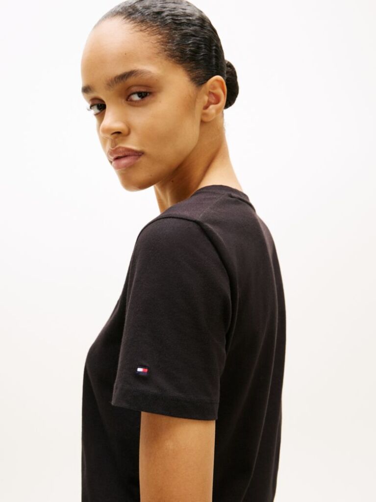 Negru Tricou Regular Cu Guler Crew  Femei