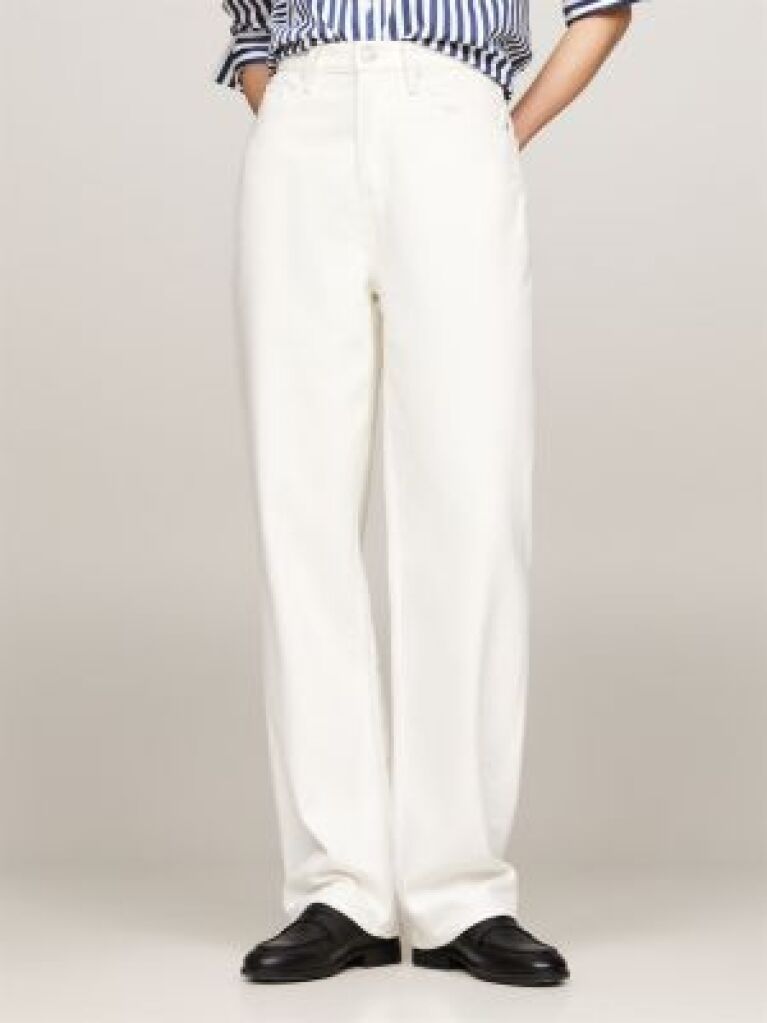 Beige White High Rise Straight Leg Jeans  Women