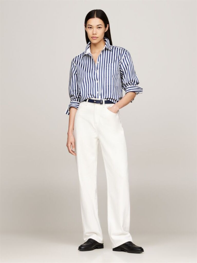 Beige White High Rise Straight Leg Jeans  Women