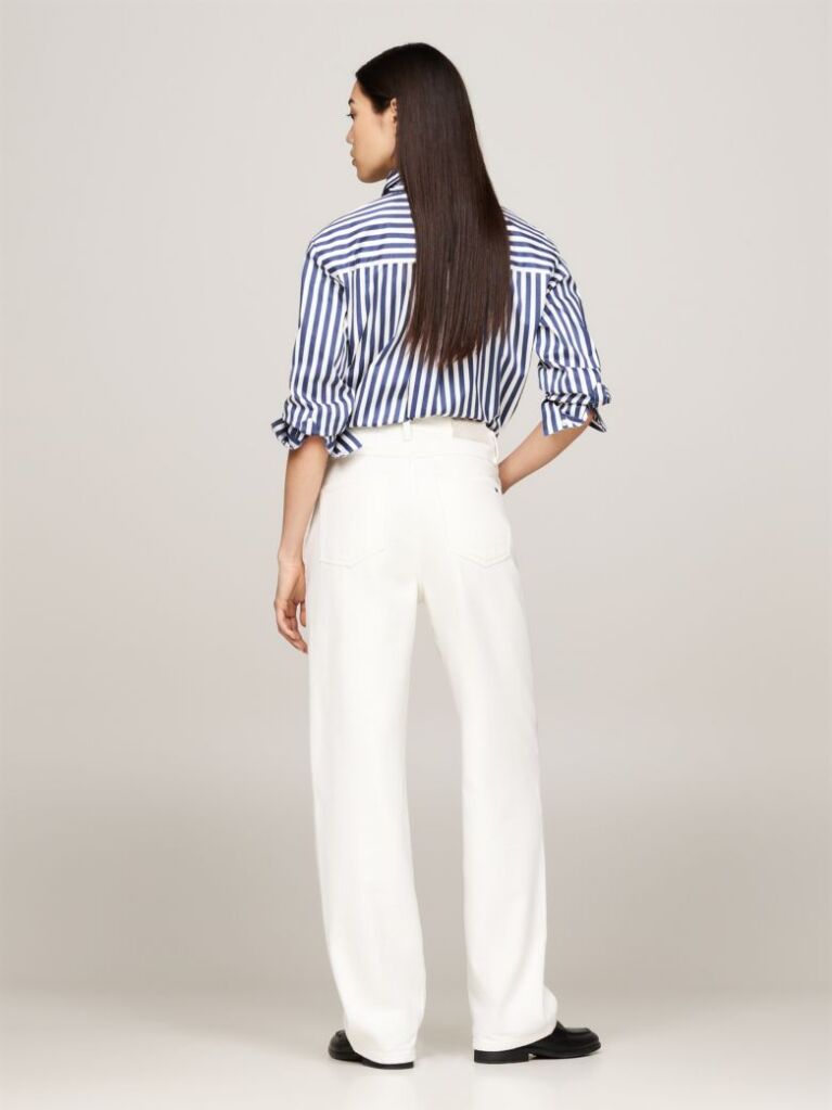 Beige White High Rise Straight Leg Jeans  Women