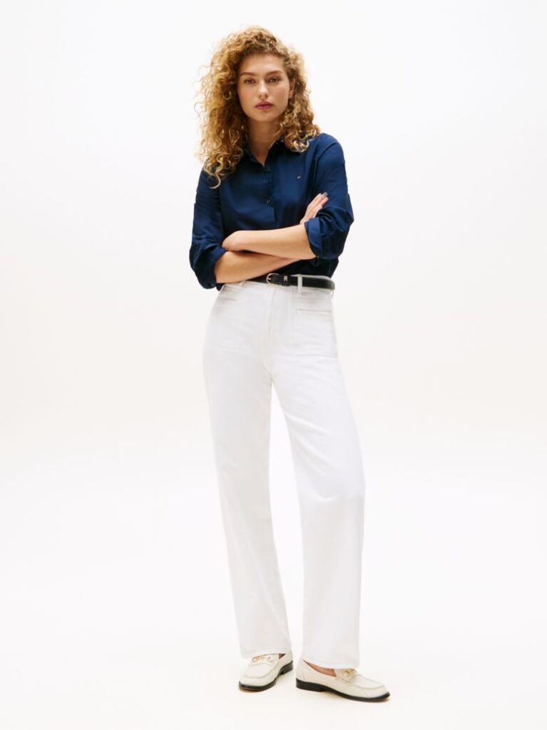 Blue Camasa Regular Elastica Cu Maneci Lungi  Femei