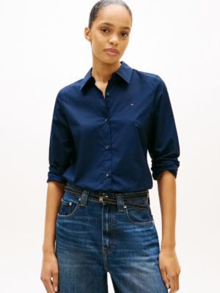 Blue Camasa Regular Elastica Cu Maneci Lungi  Femei