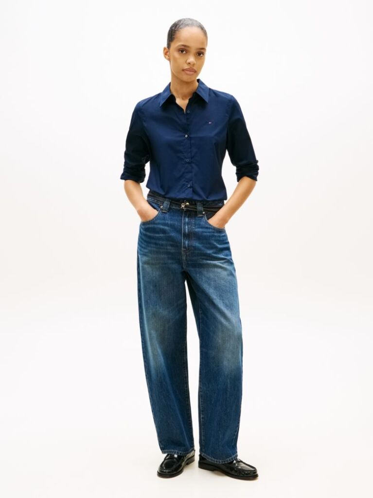 Blue Camasa Regular Elastica Cu Maneci Lungi  Femei