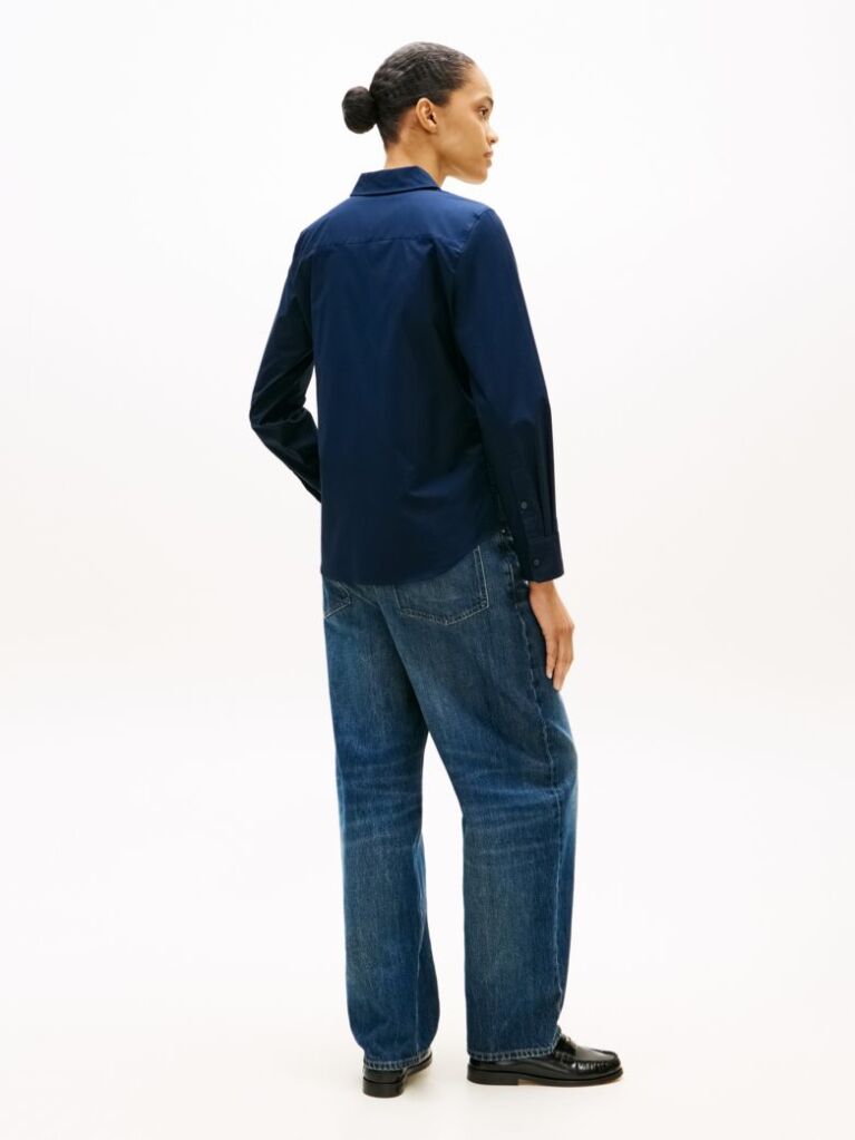 Blue Camasa Regular Elastica Cu Maneci Lungi  Femei