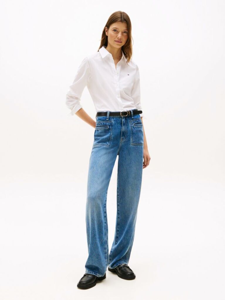 White Stretch Regular Long-Sleeve Shirt  Women