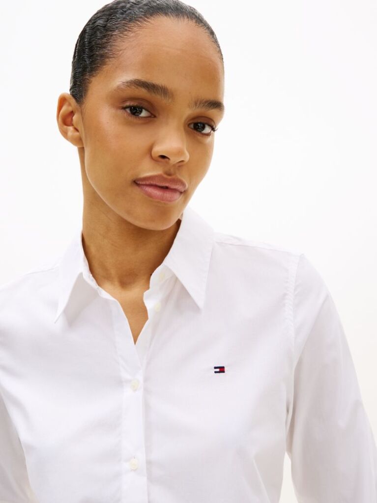 White Stretch Regular Long-Sleeve Shirt  Women