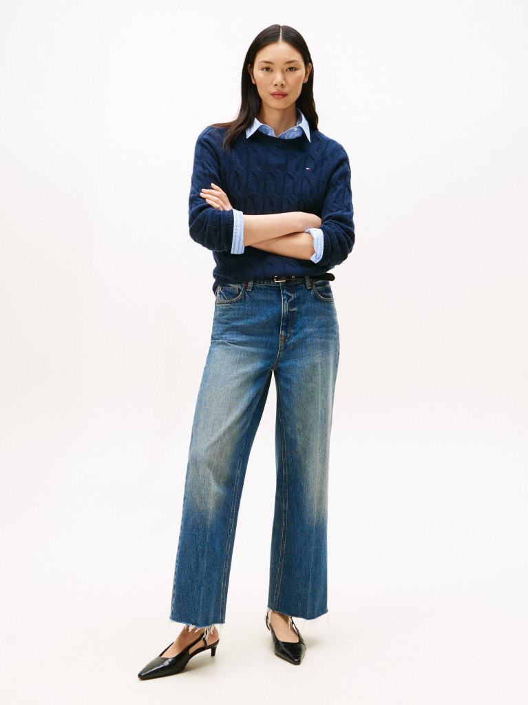 Blue Pure Wool Cable Knit Jumper  Women