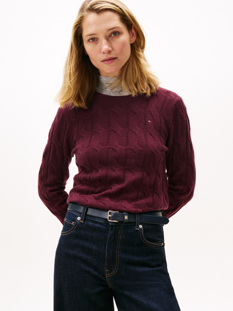 Rosu Pulover Din Tricot De Lana Pura   Femei