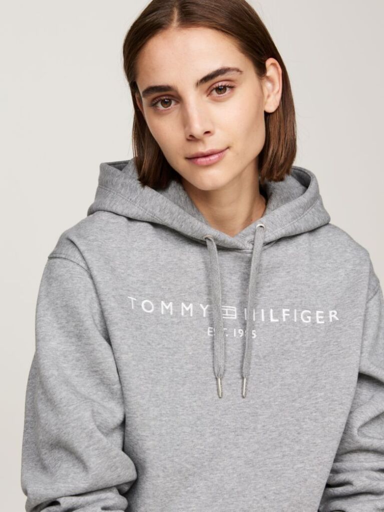 Grey Logo Embroidery Hoody  Women